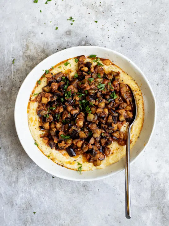 eggplant ragu on polenta